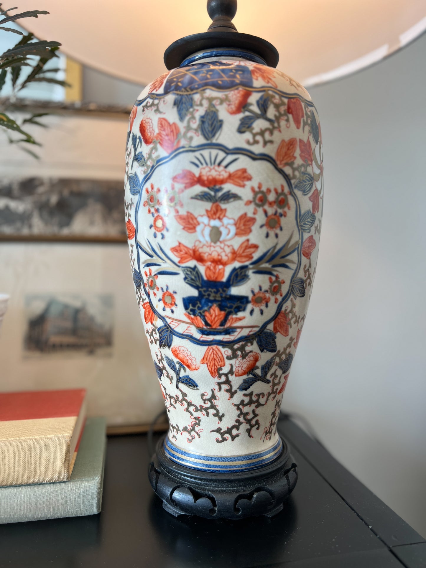 Antique Imari Pottery Ginger Jar Chinoiserie Table Lamp