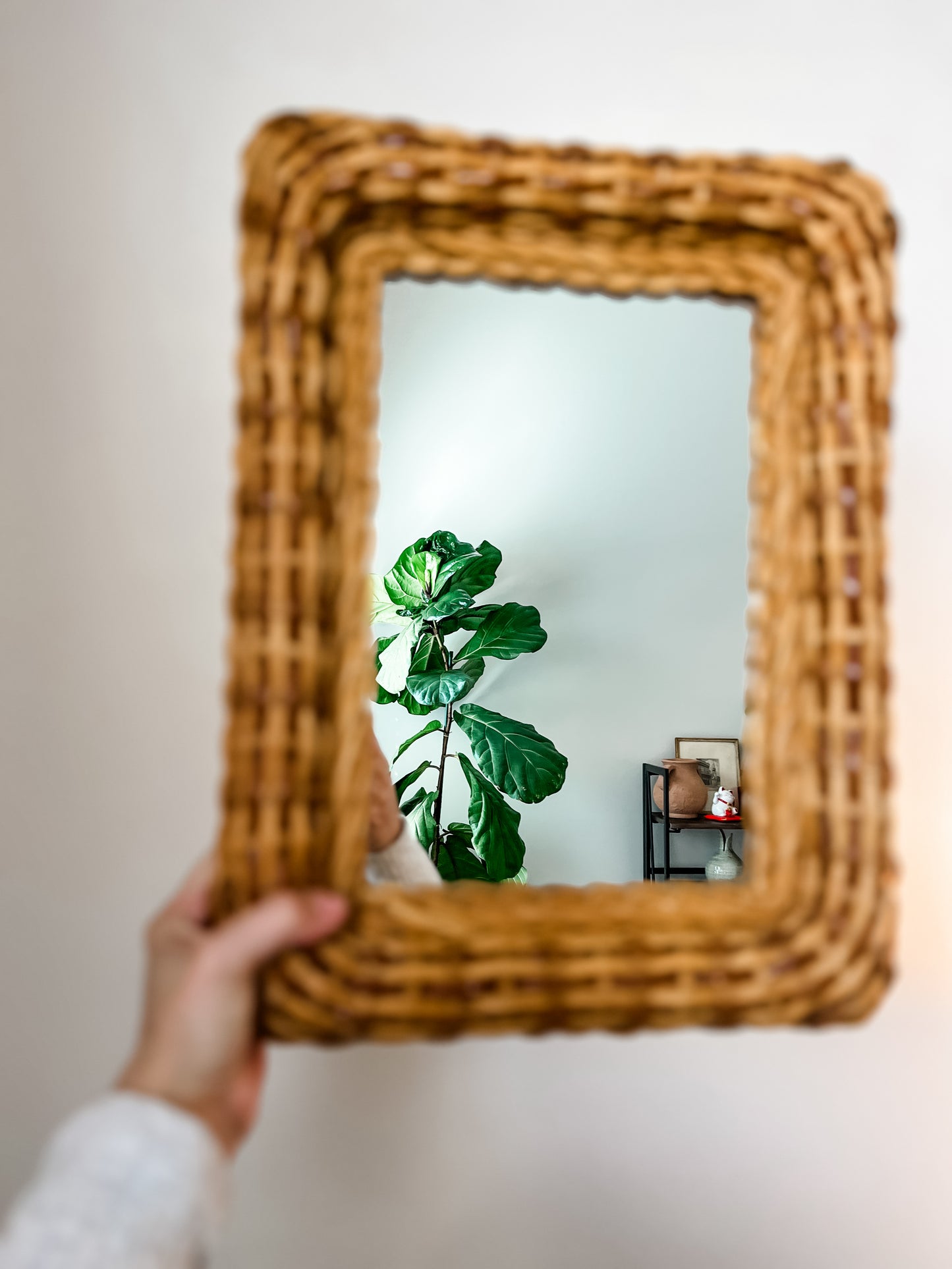 Vintage Rattan MCM Rectangular Mirror