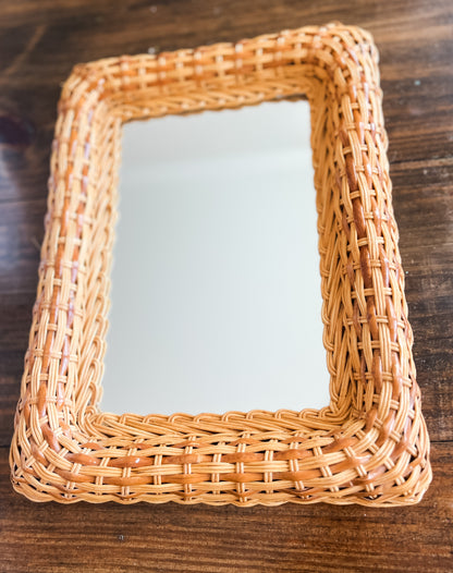 Vintage Rattan MCM Rectangular Mirror